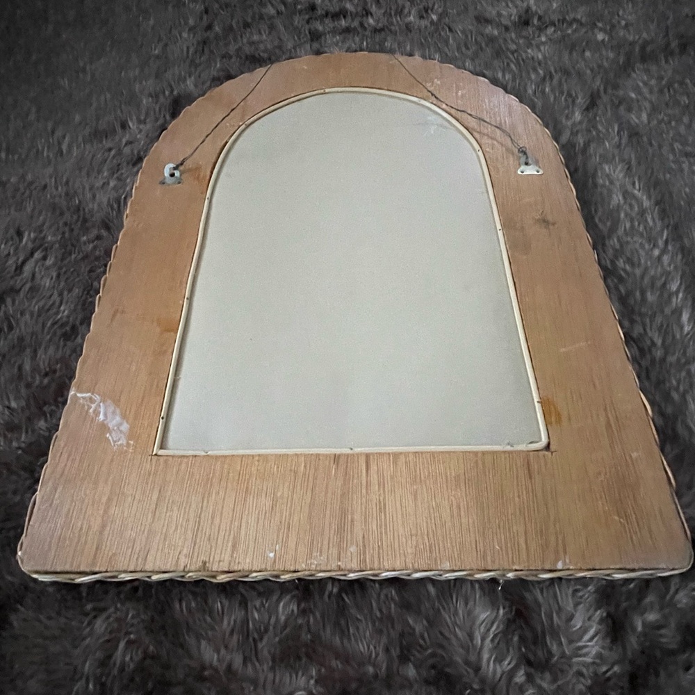 MCM White Wicker Wall Mirror - Picture 2 of 2